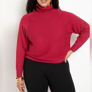 ELOQUII Relaxed Turtleneck Sweater With Stitch Detail Biking Red 22/24